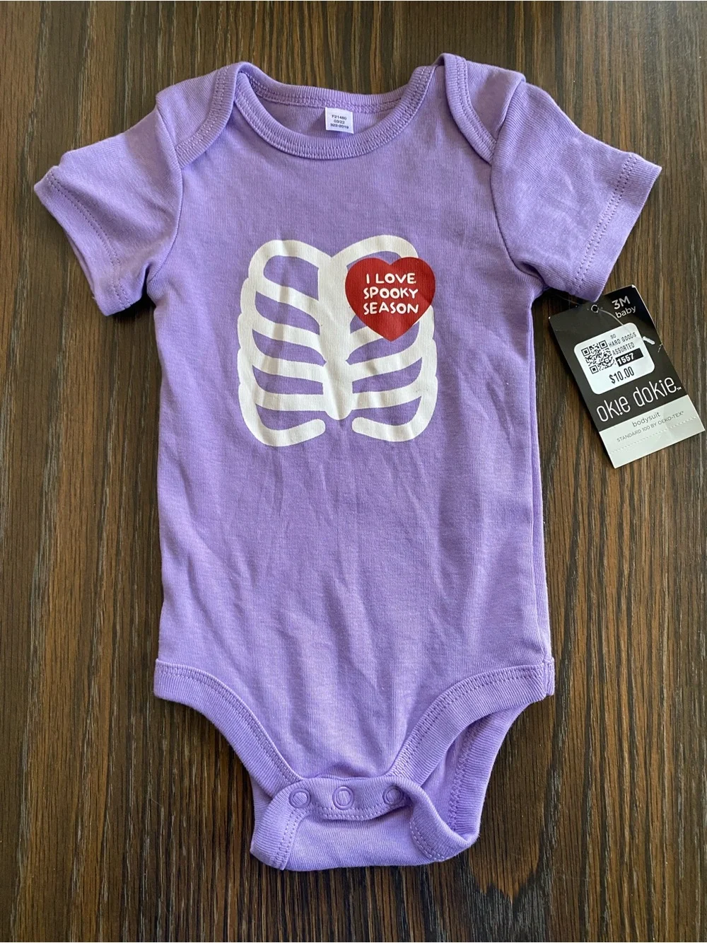 New Okie Dokie Halloween 3 Month “I Love Spooky Season” Lavender Bodysuit